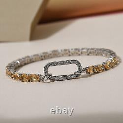 Women 925 Silver Platinum Plated Citrine White Zircon Bracelet Size 6.5 Ct 10.5