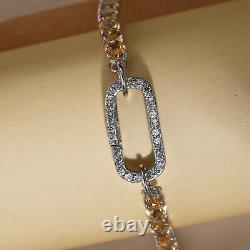 Women 925 Silver Platinum Plated Citrine White Zircon Bracelet Size 6.5 Ct 10.5
