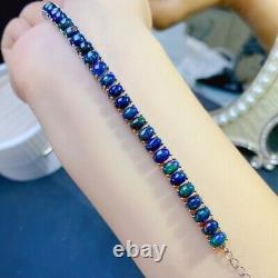 Women Oval Cut 46mm Opal Beads Tennis Chain Bracelet Solid 925 Sterling Silver