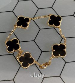 Women's Flower Bracelet 14K Yellow Gold enhanced 7inch