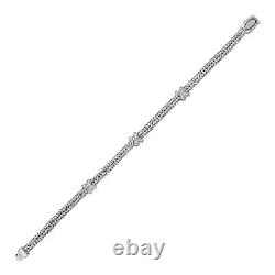 Woven Rope Bracelet with White Sapphire X Accents in Sterling Silver