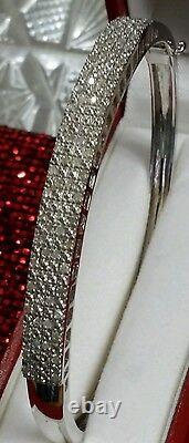 Wow! Macy's Sterling Silver 1-1+ Carat Genuine Diamond Paved Bangle Bracelet New