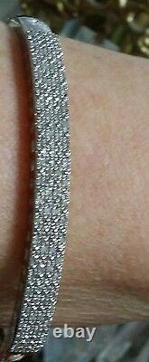 Wow! Macy's Sterling Silver 1-1+ Carat Genuine Diamond Paved Bangle Bracelet New