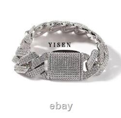 YISEN- Moissanite Men's 20mm Cuban Link Bracelet 925 Silver