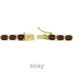 Yellow 925 Sterling Silver 6X4mm Garnet Oval-cut Tennis Bracelet For Women 7.5