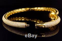 Yellow Gold Sterling Silver Simulated Diamonds Classic Nail Bangle Bracelet 6MM