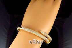 Yellow Gold Sterling Silver Simulated Diamonds Classic Nail Bangle Bracelet 6MM