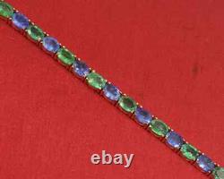 Zambian Emerald &Tanzanite Gemstone Bracelet 925 Sterling Silver Tennis Bracelet