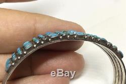 Zuni Old Pawn Sterling Silver Turquoise 4 Row Petit Point Cuff Bracelet